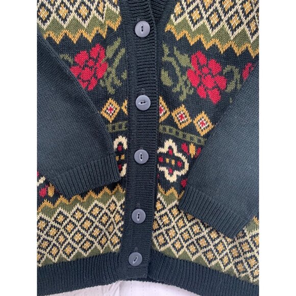 Vintage Norton McNaughton Women Cardigan Sz M Fair Isle Floral Christmas Holiday - Picture 3 of 9